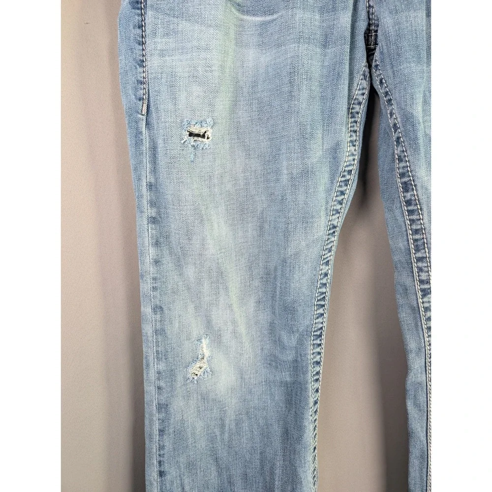 Silver Jeans Zac Mens 34x32 Light Wash Relaxed Fit Distressed Western‎